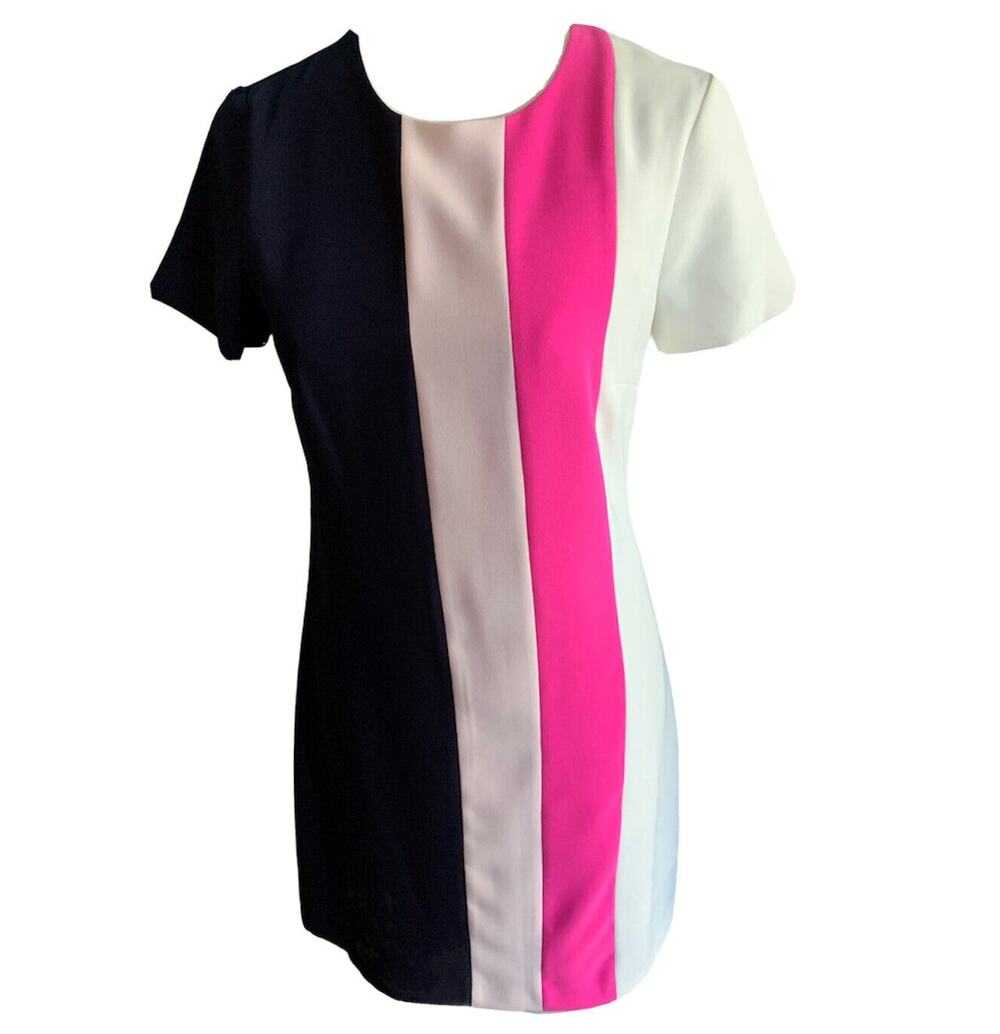 Size 2 Julie Brown NYC Everest Dress New Navy Blush Pink Sheath Short Sleeve